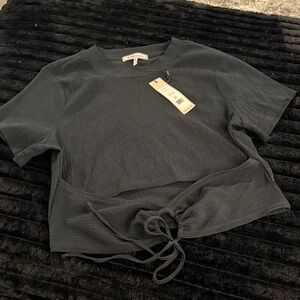 BCBGeneration Charcoal Tie-Front Crop Top